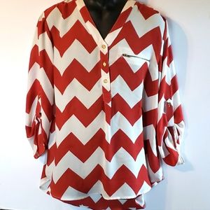 Chevron brick and white plus size blouse